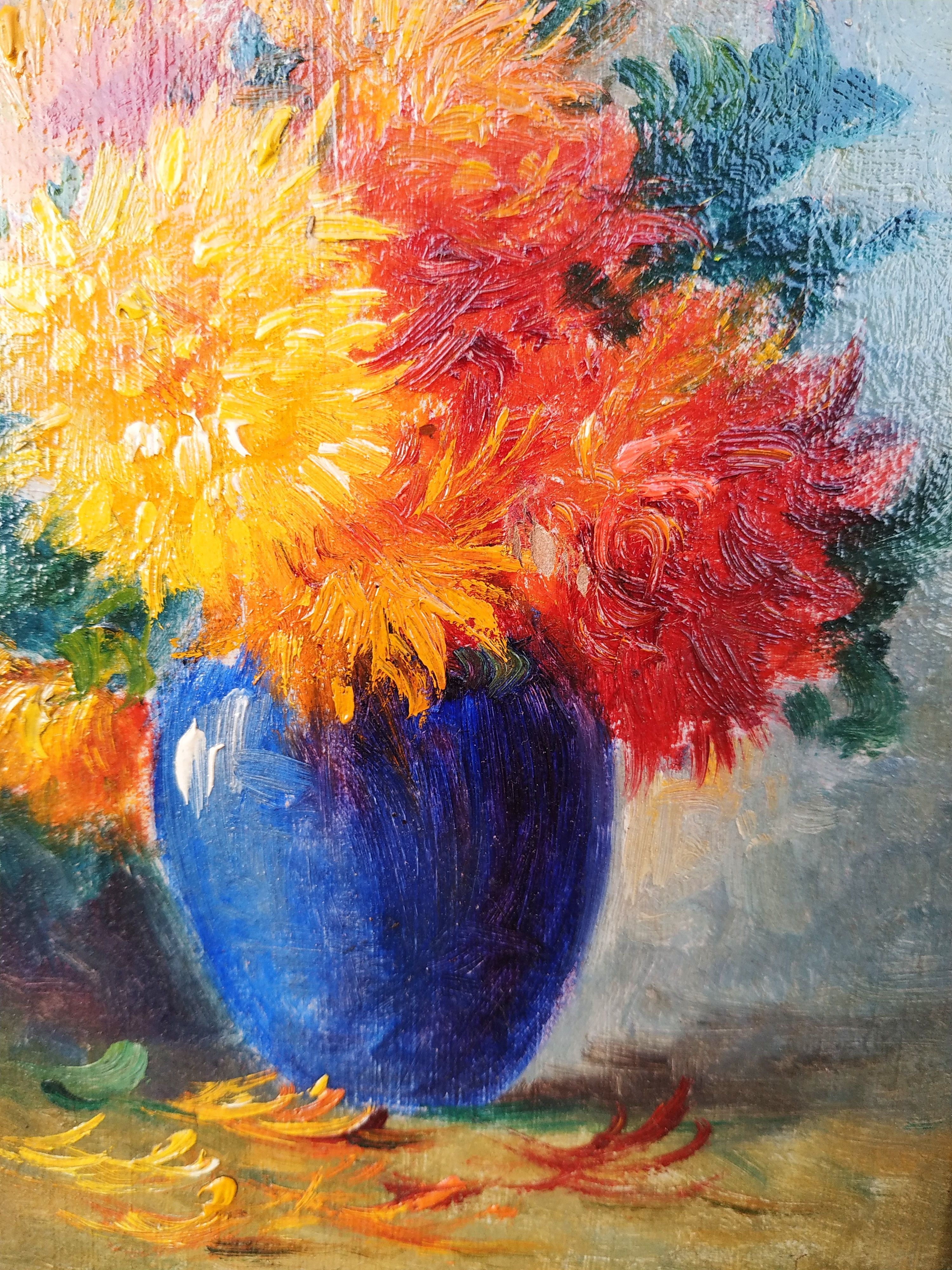 Still life at dalhias by Gaston Corbier 1869-1945 oil on isorel