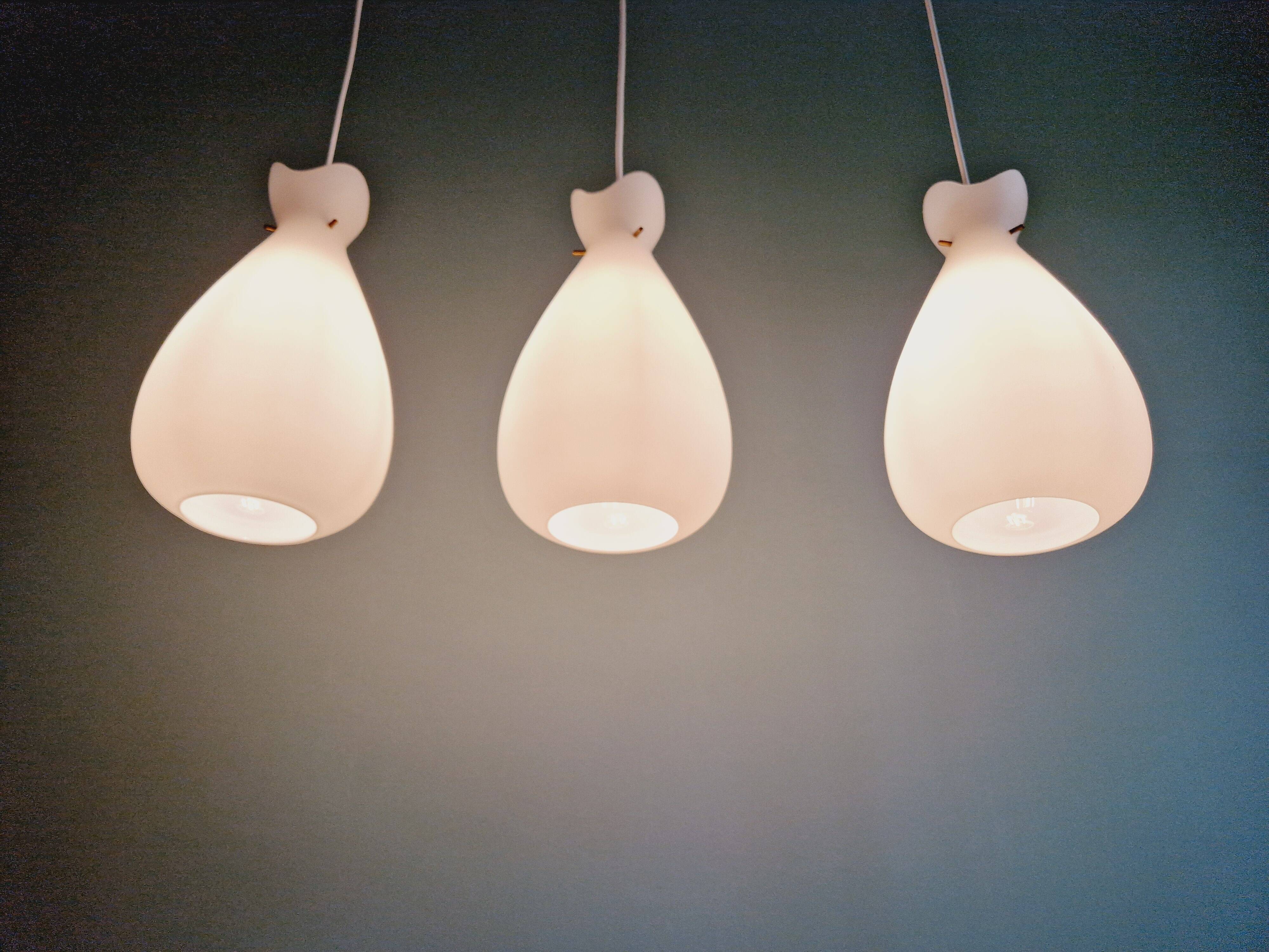 Scandinavian suspension in frosted white glass, 1960s