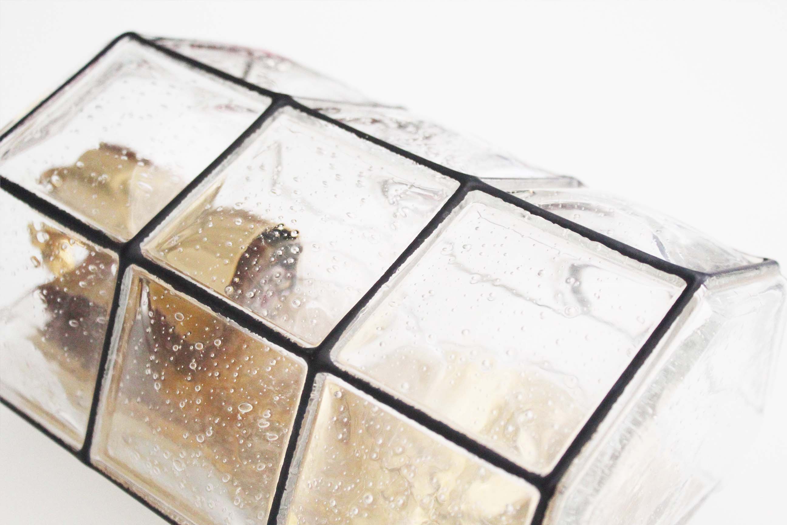 Brass and glass facetted sconce by Glashutte Limburg, Germany 1970's