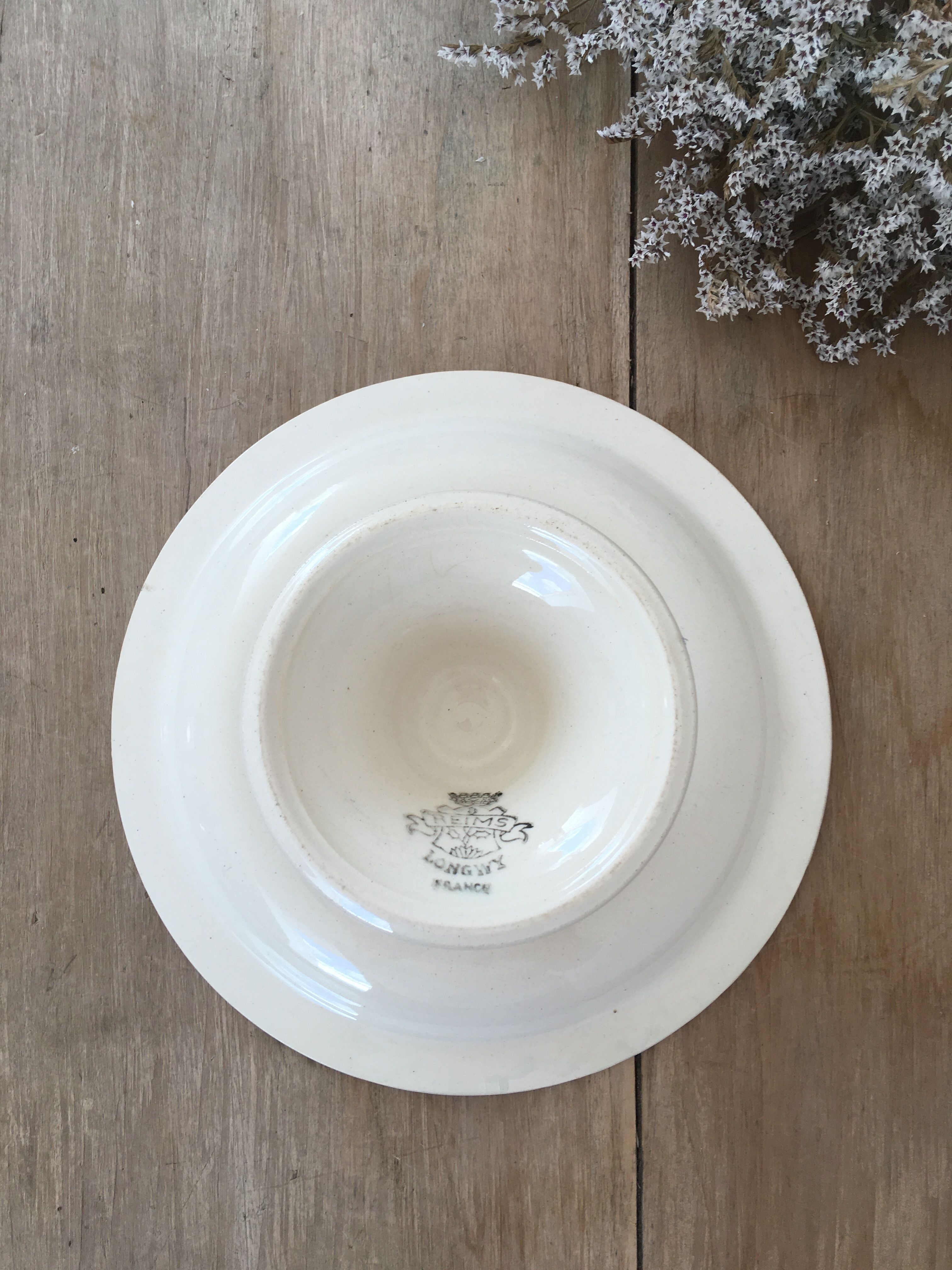 Compotier piédouche fleurs bleues Longwy