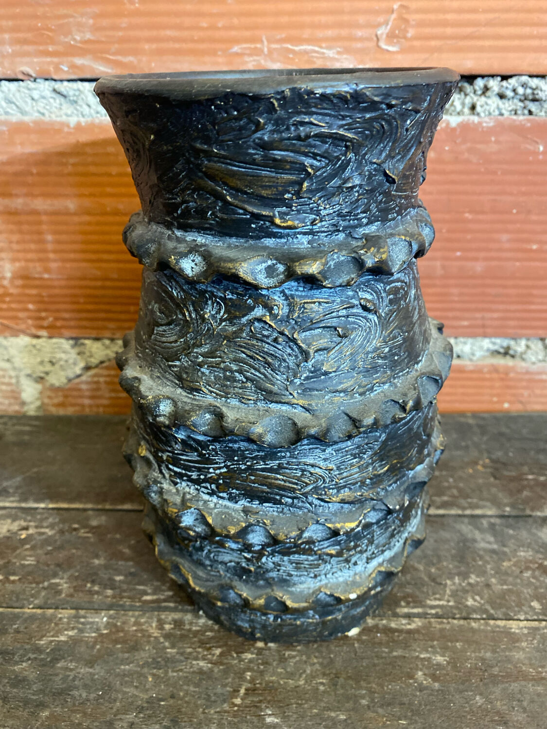 Vintage 1970s Black Ceramic Vase from VALLAURIS #D695