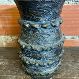 Vintage 1970s Black Ceramic Vase from VALLAURIS #D695