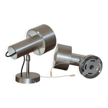 Pair of brushed metal wall lights 1970