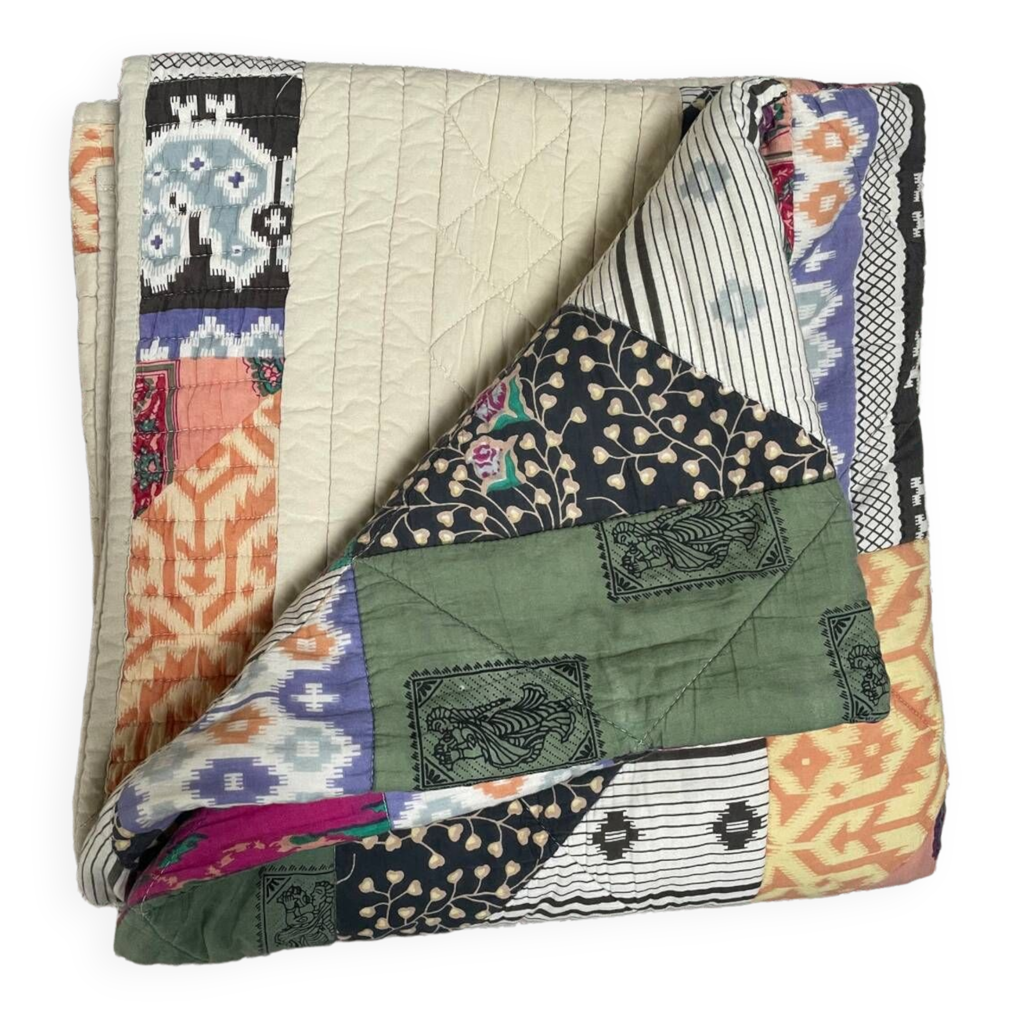 Ikat cotton patchwork plaid