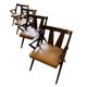 4 Dining chairs inspired by Pierre Jeanneret style, made of solid wood and leather.