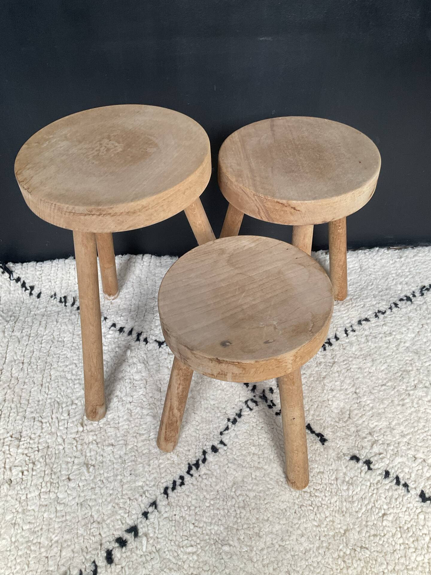 Set of 3 wooden tripod stools