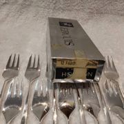 12 fourchettes à gateaux métal argenté orfèvre Ercuis Horizon 14,9cm