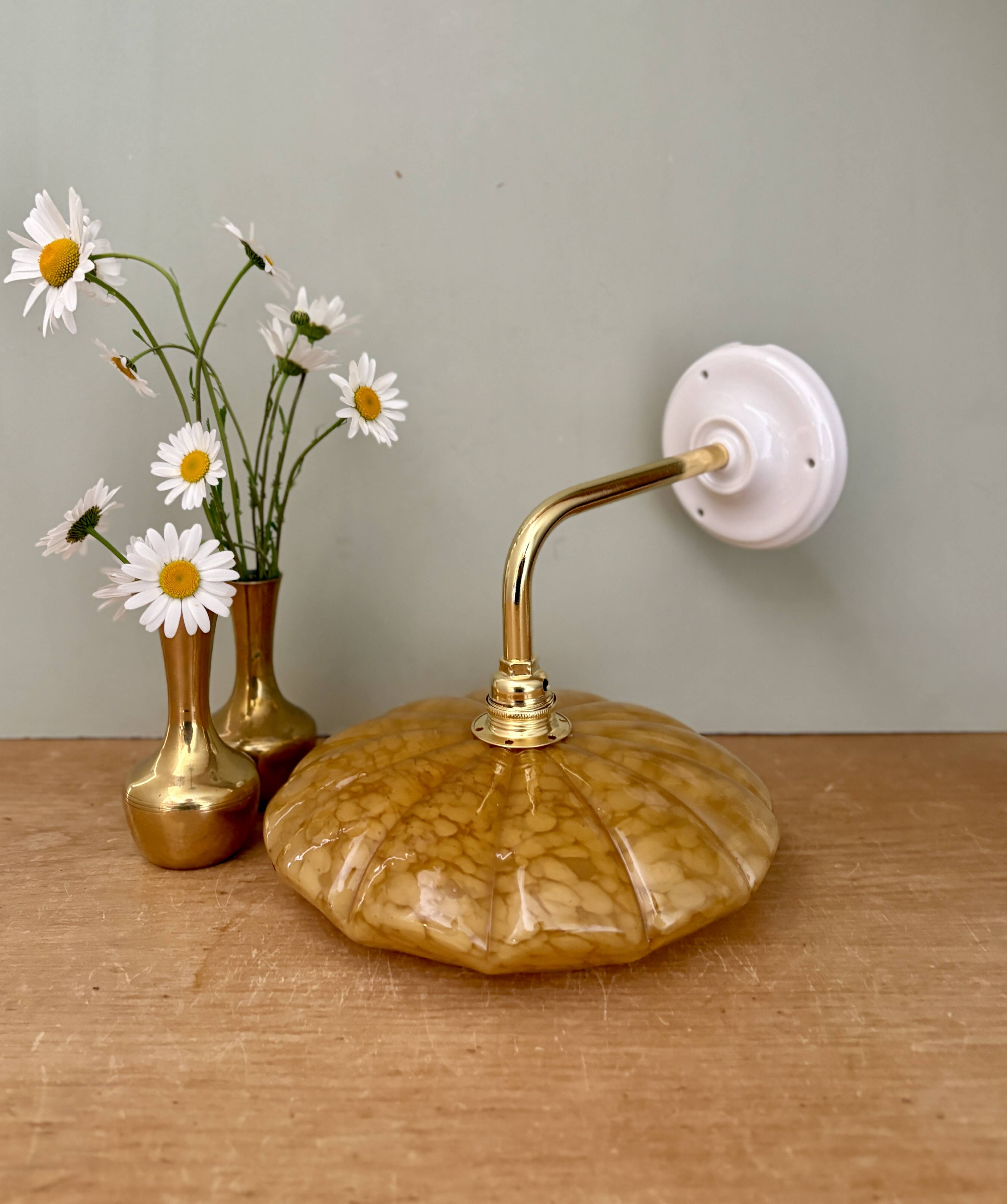 Antique wall lamp with yellow Clichy glass shade