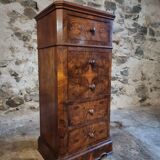 French antique bedside table in oak with walnut burl veneer, circa 1900.