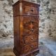 French antique bedside table in oak with walnut burl veneer, circa 1900.