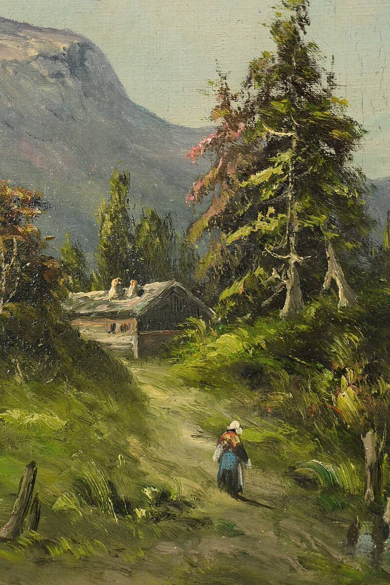 Oil on canvas "Mountain Landscape", signed C. Lion – Late 19th century