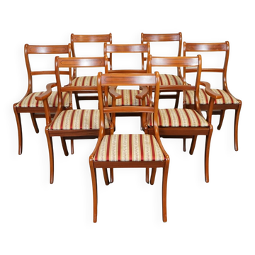 Vintage Yew Wood Dining Chairs, Set of 8
