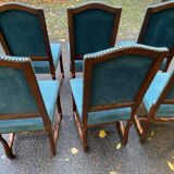 6 chaises Louis XIII bois massif os de mouton et velours bleu 19ème