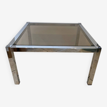 Square coffee table with smoked glass top and chrome base an70