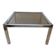 Table basse carrée plateau en verre fumé et pied chromé années 70
