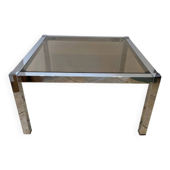 Square coffee table with smoked glass top and chrome base an70