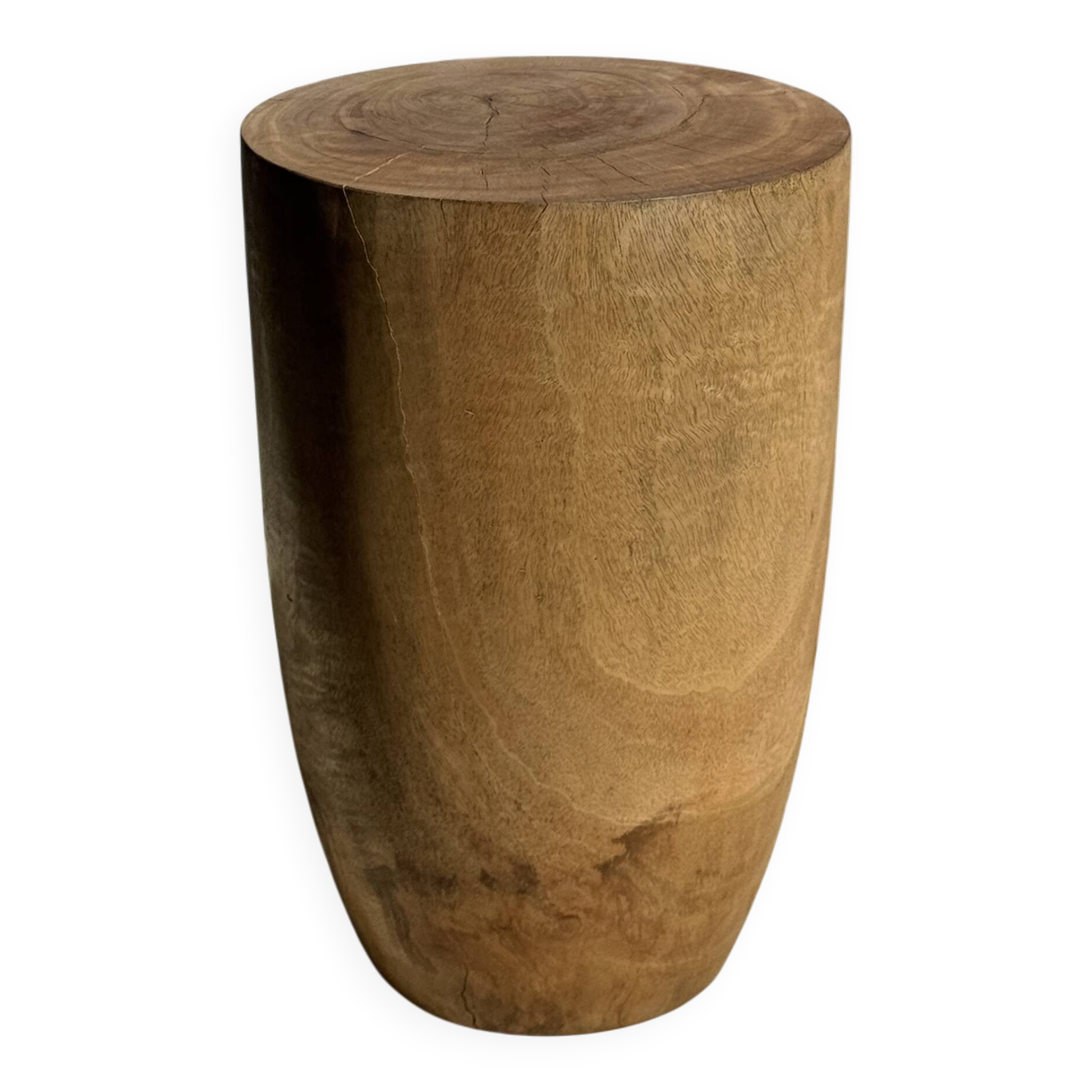 Stool, side table, cylindrical solid mango wood end table.
