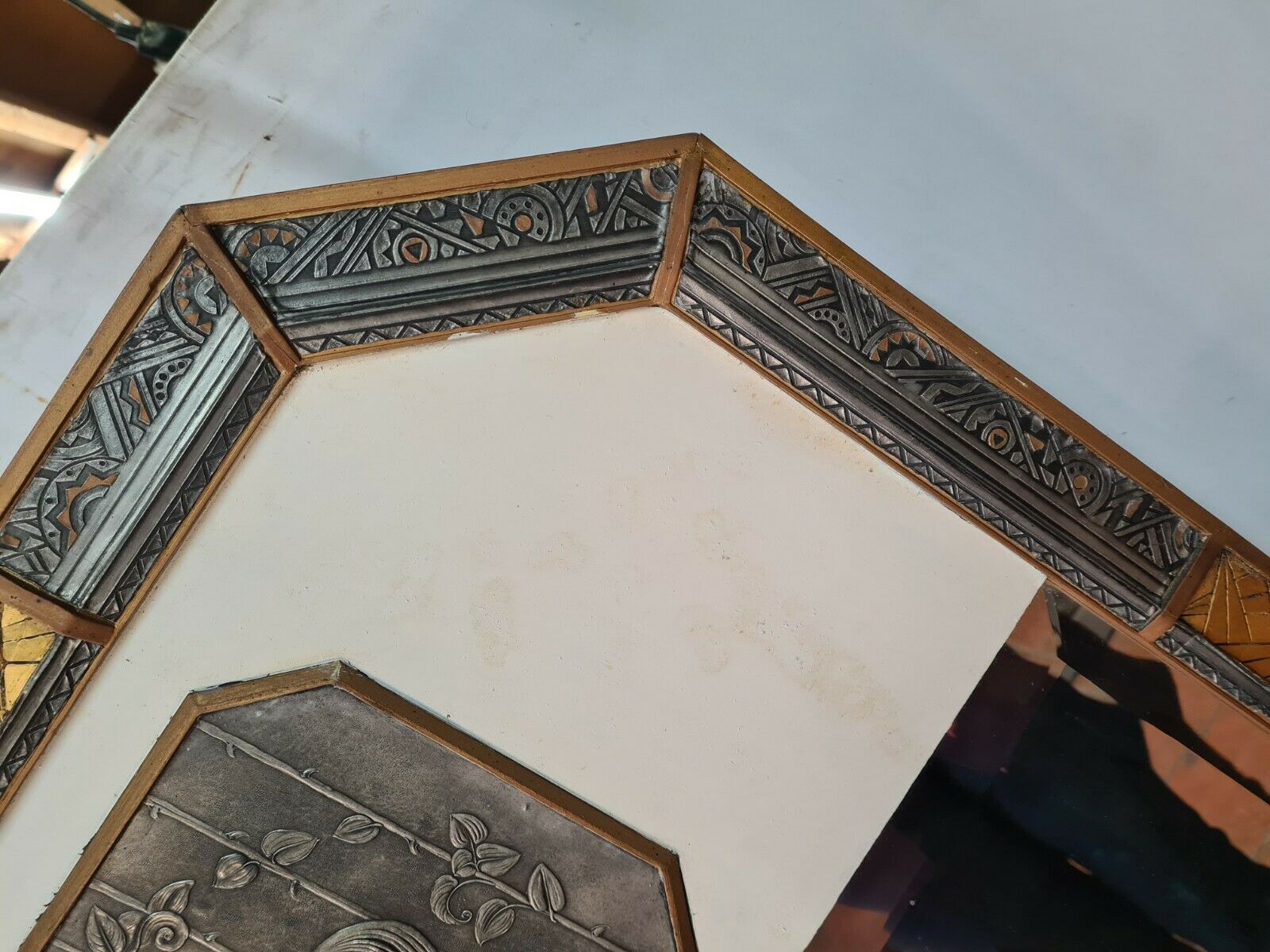 Golden patinated art deco mirror - 160x76cm