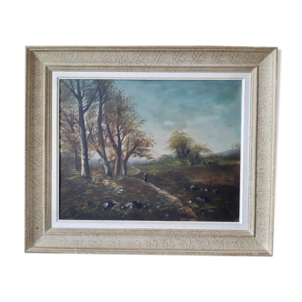 Ancient landscape painting signed