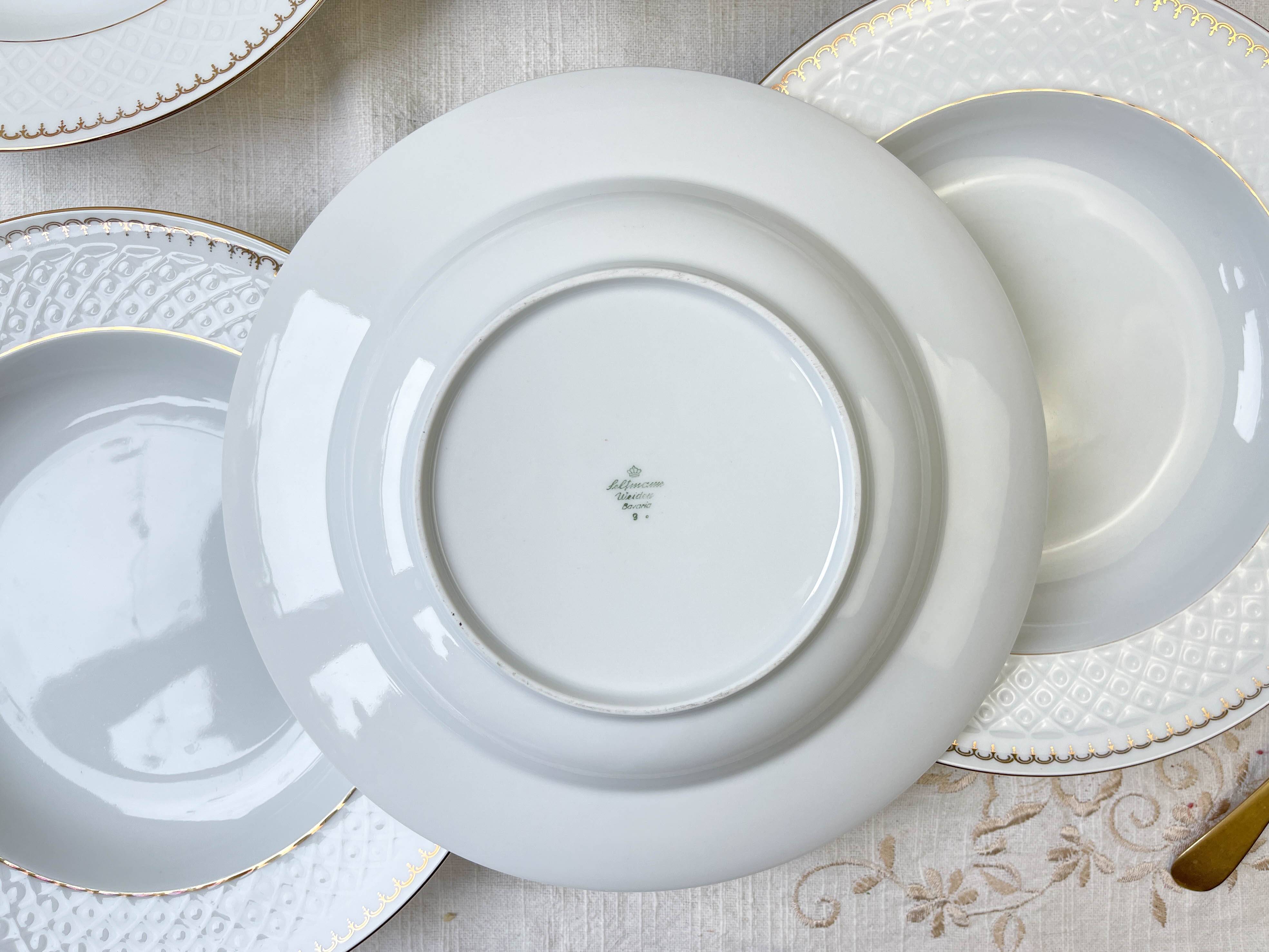 6 deep plates in white and gold porcelain, Bavaria model "Annabell"