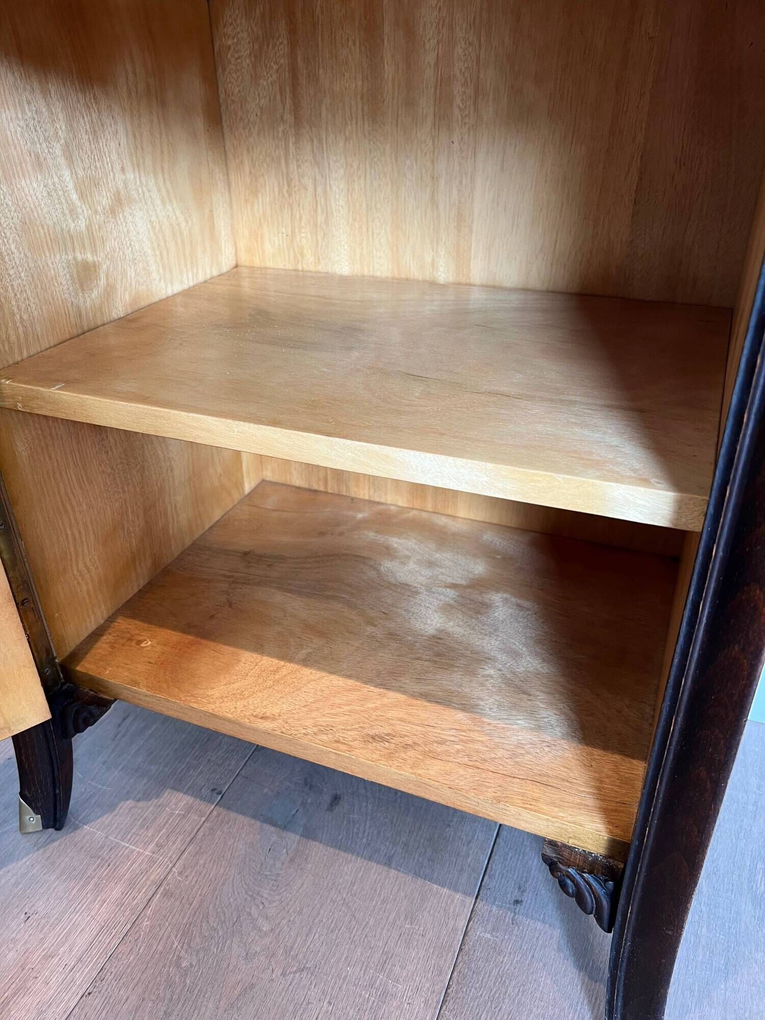 Pair of Occasional Tables with Mahogany Doors and Brass Inlays. Work F