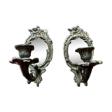 Pair of antique bronze candle holders