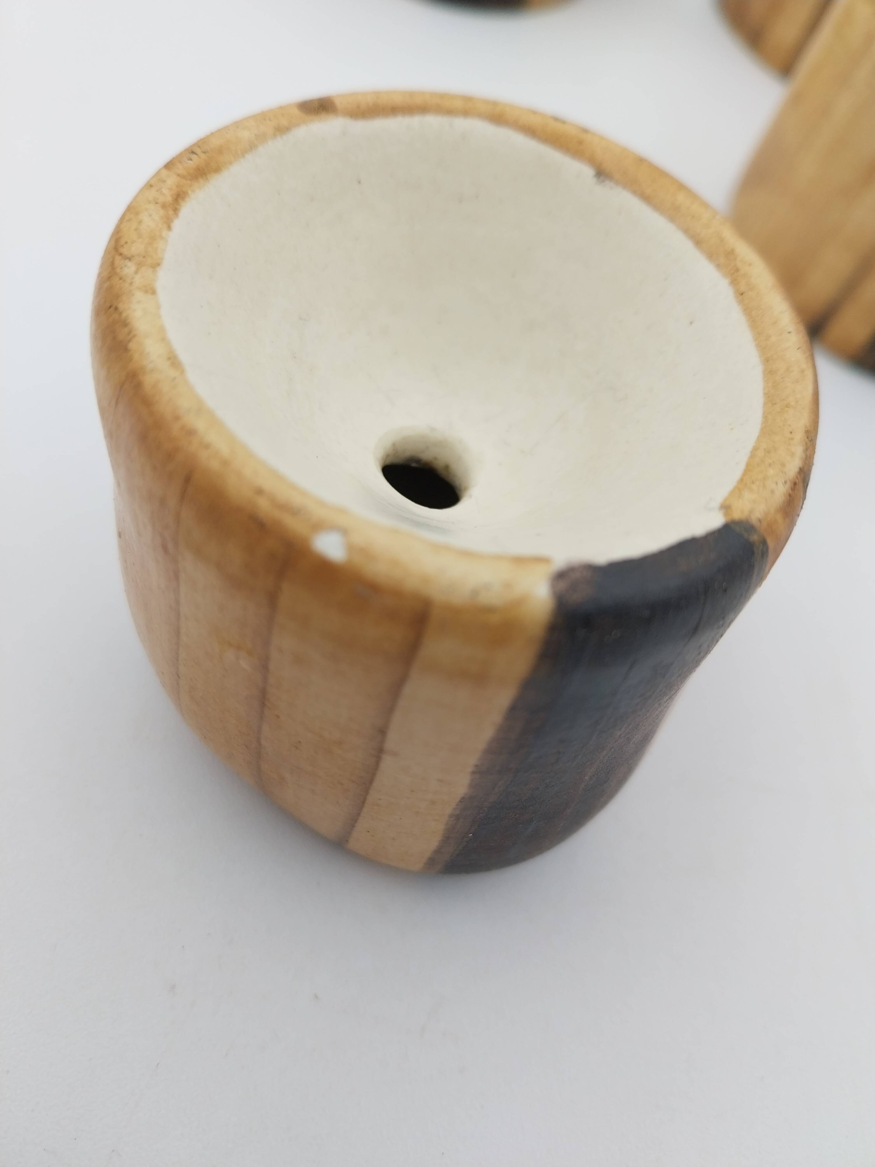 6 Grandjean Jourdan faux wood ceramic egg cups with support