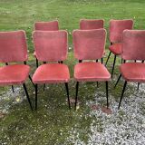 Set of 7 pink velvet chairs