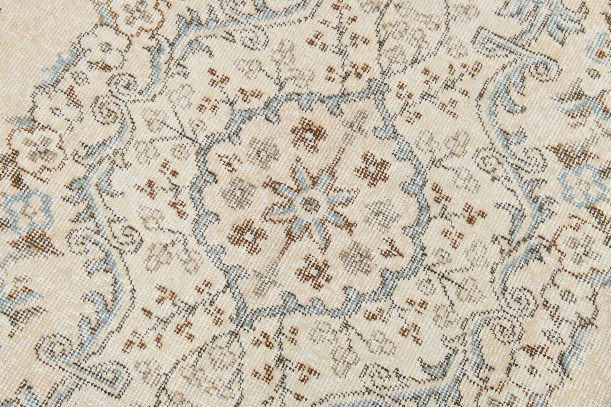 Handmade beige & brown floral  vintage rug