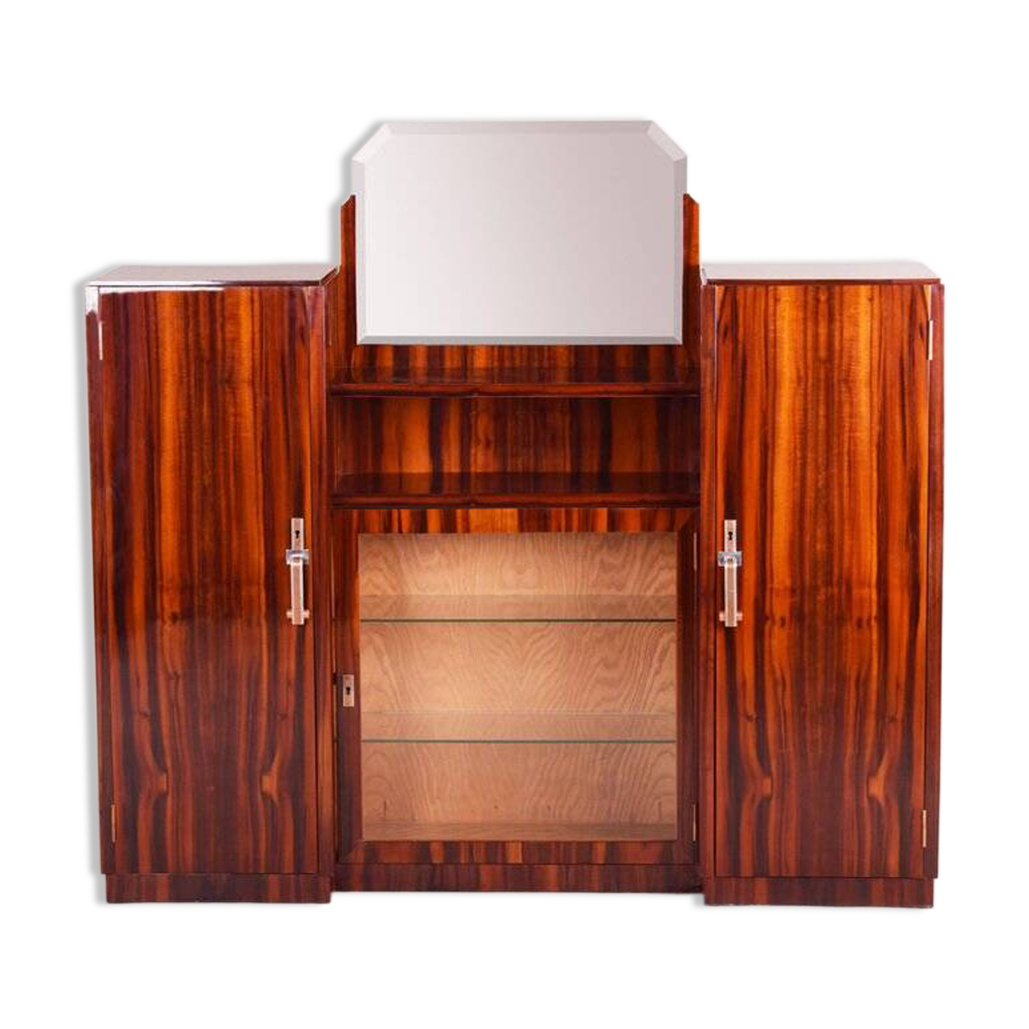Art Deco Mahogany Sideboard with Mirror, France, 1920s