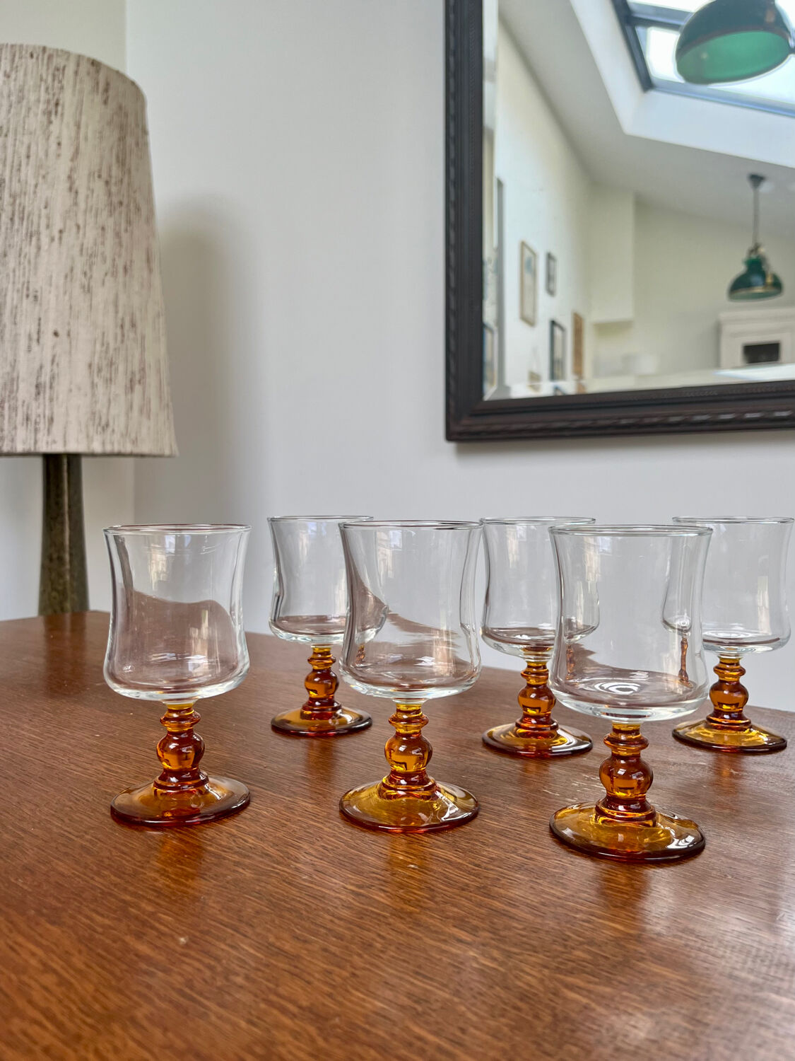 6 amber-footed aperitif glasses