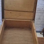 Stained brown wood stool 1940 with locker extra furniture decoration kitchen workshop veranda