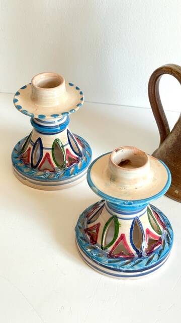 vintage handmade ceramic candle holders