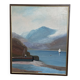 Oil painting on wood boats and lake 1977