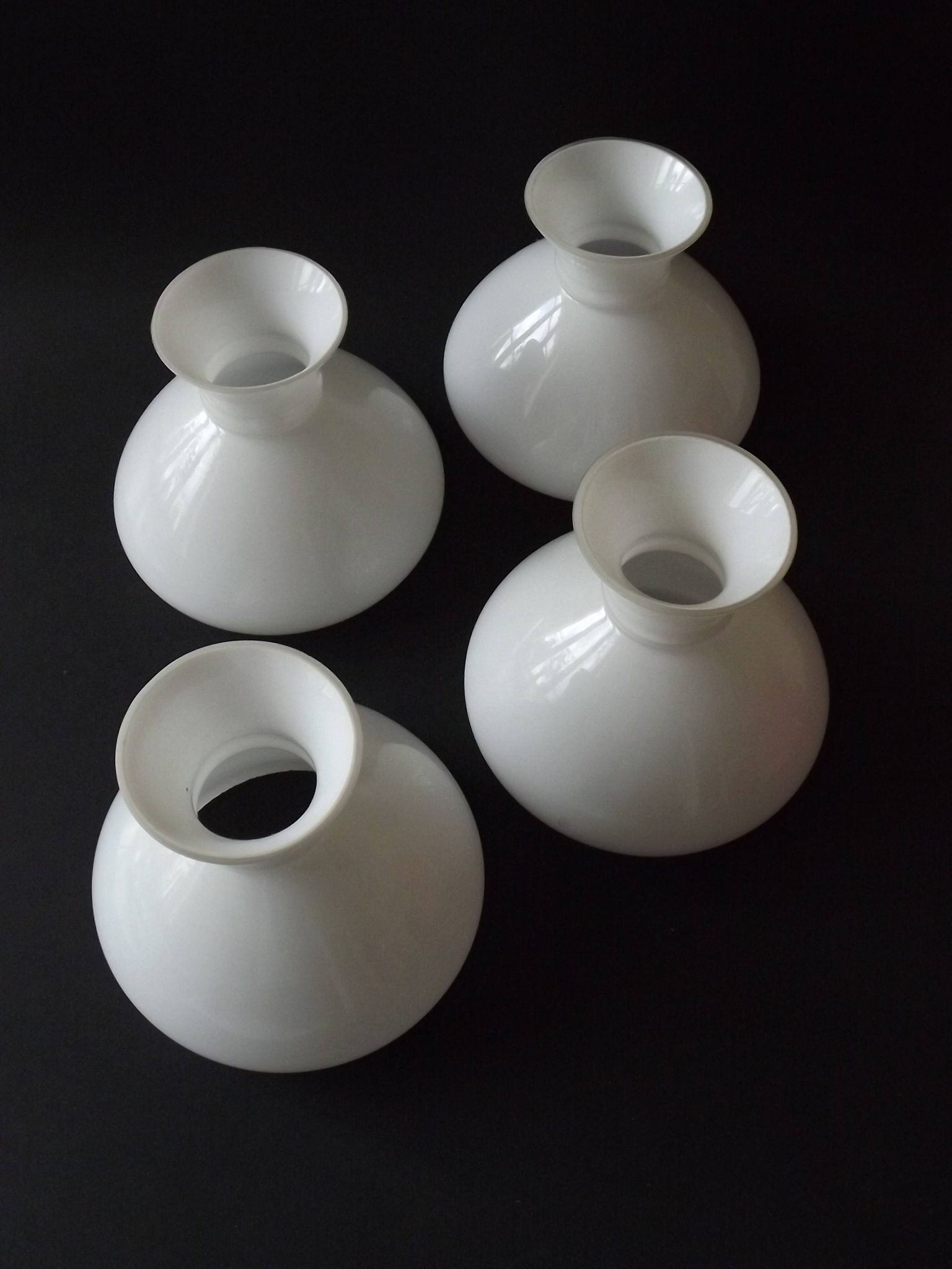 Set of 4 French Vintage White Opaline Glass Replacement Shade