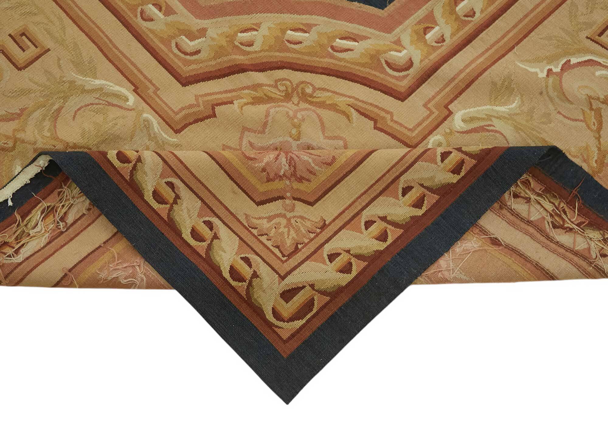 Handmade European Vintage Aubusson Kilim 274 cm x 375 cm