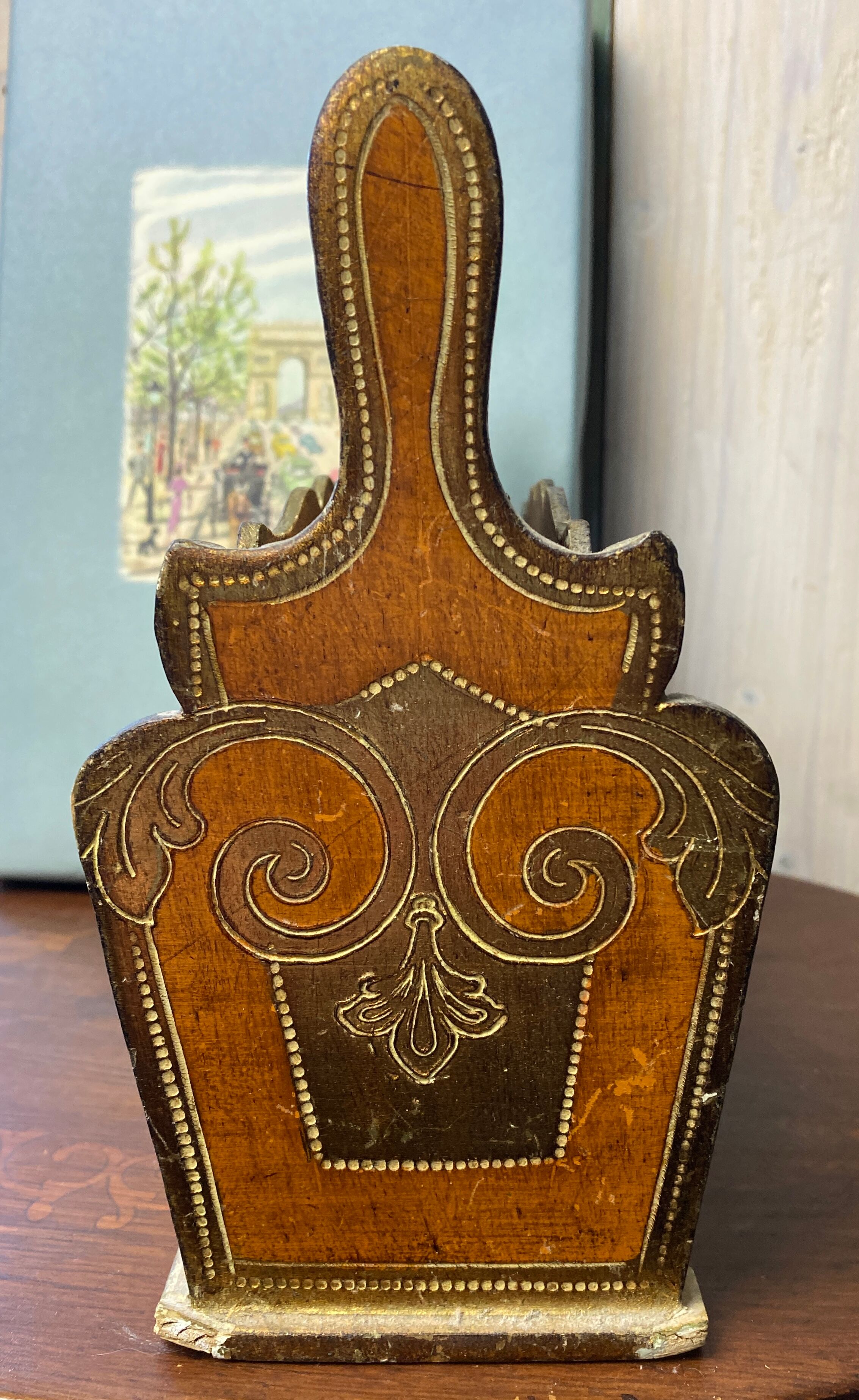 Small mail rack in old Florentine wood