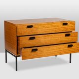 Chest of drawers in varnished blond cherry wood. 1960s.