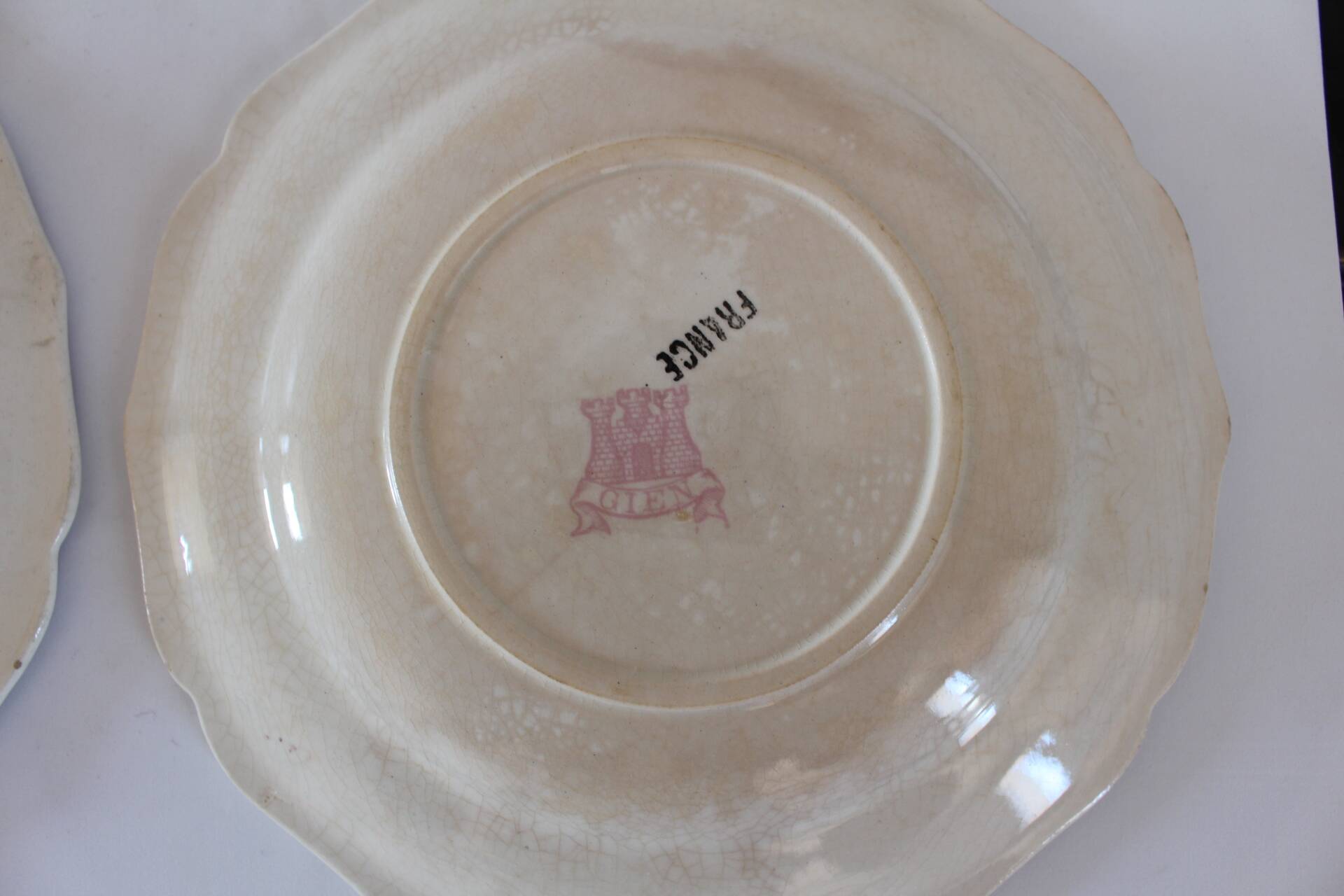 Service Gien "Paysage rose" original 2 plat à gateau + 8 assiette à dessert