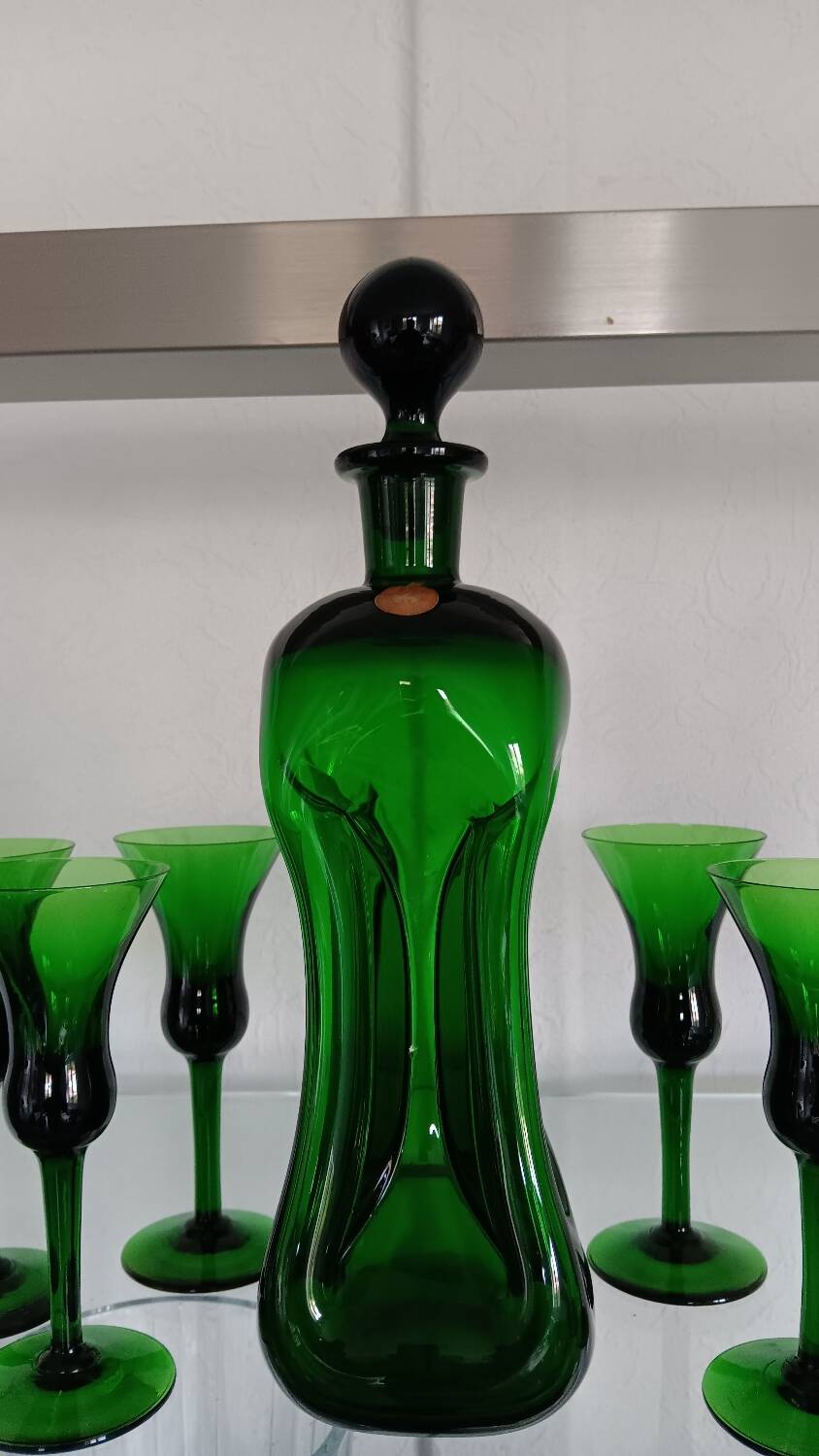 Kluk Kluk carafe by Jacob E.Bang - Holmegaard and 5 liqueur glasses