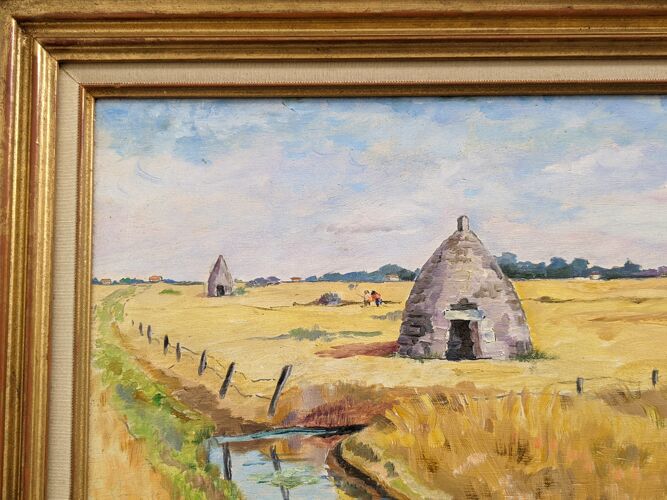 Oil landscape painting The salt marshes in Royan