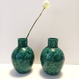 Pair of Handcrafted Green Ceramic Vases by Fanciullacci, Italy