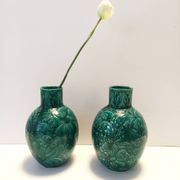Pair of Handcrafted Green Ceramic Vases by Fanciullacci, Italy