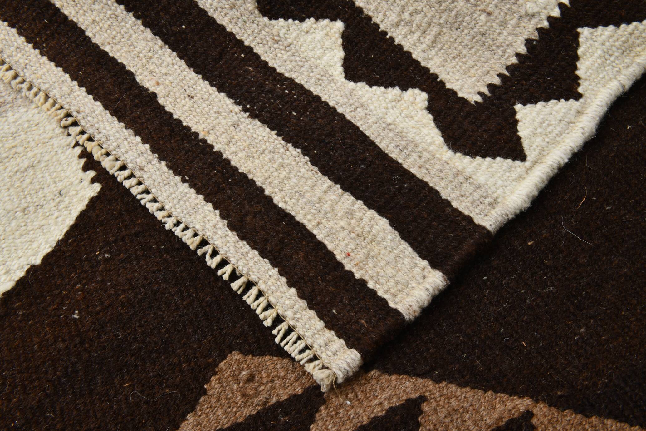 3x11 Kilim Cream & Brown Tribal Kilim Runner Rug, 99x322Cm