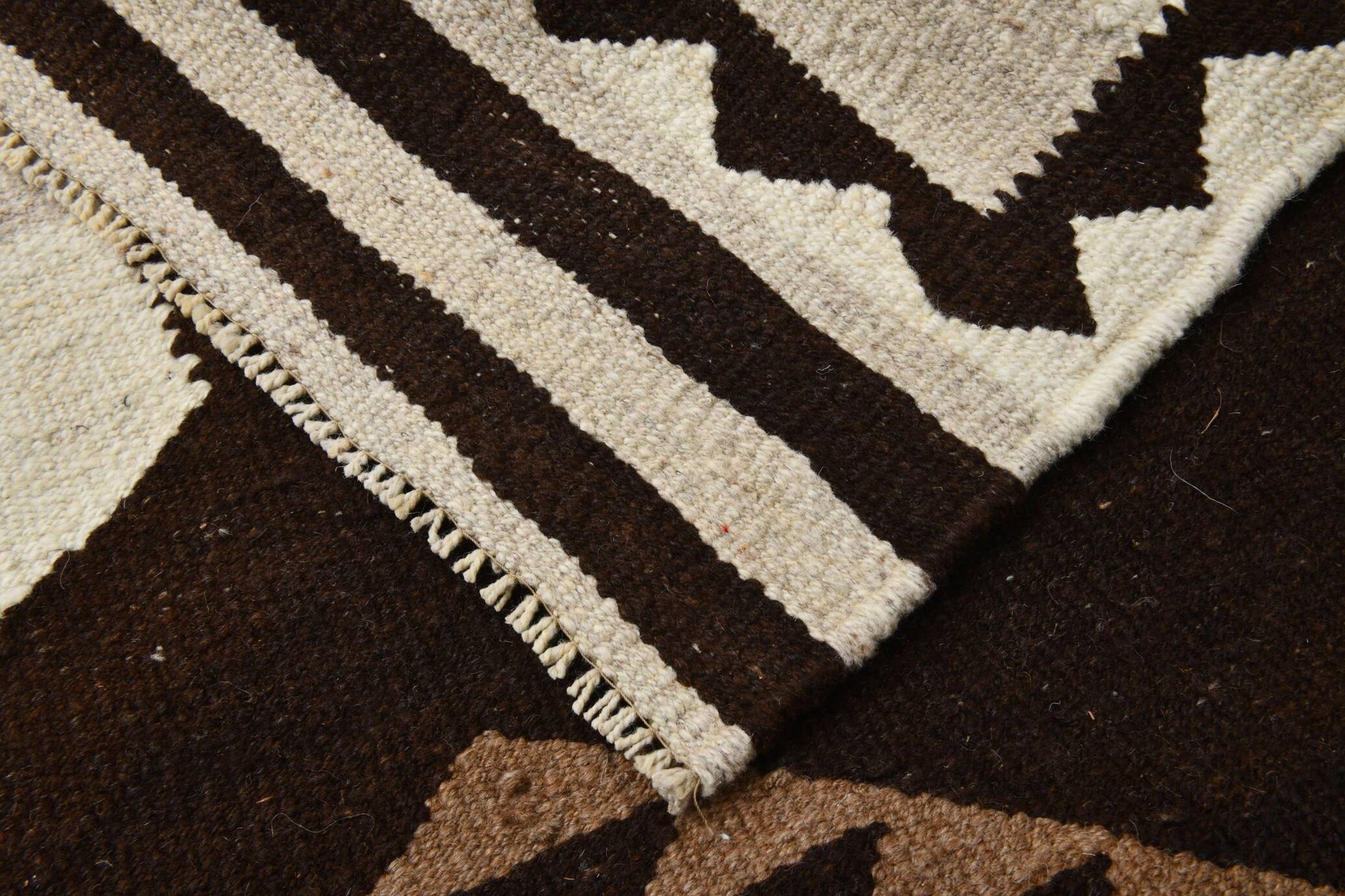 3x11 Kilim Cream & Brown Tribal Kilim Runner Rug, 99x322Cm