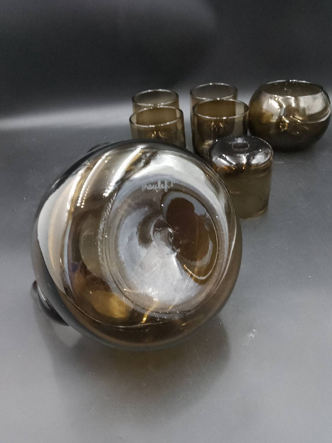 Claude Morin Dieulefit Orangeade Set Free Form Blown Glass 1970