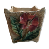 Cache pot barbotine  décoré d'une rose