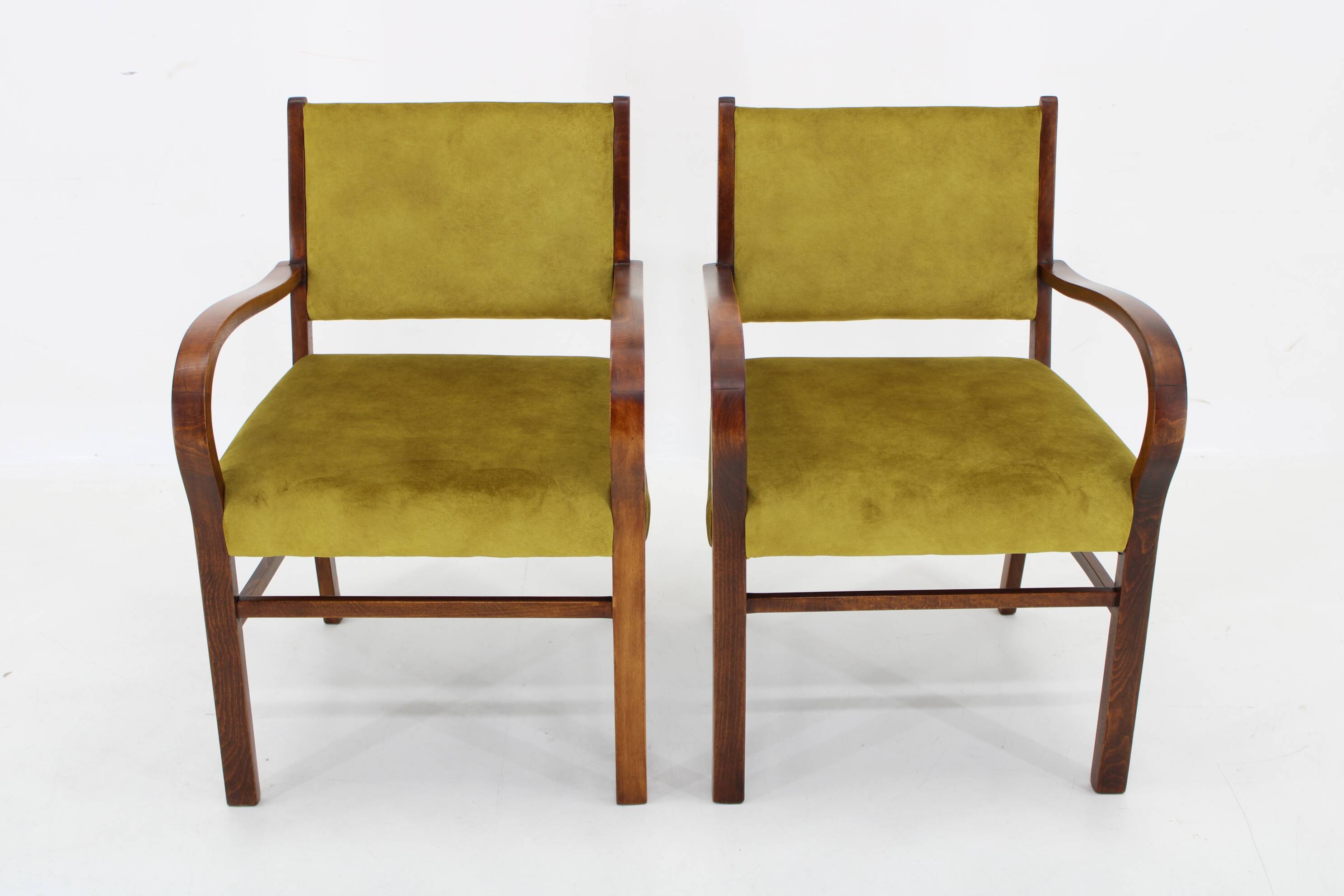 1940s Pair of Restored Beech Art Deco Armchairs ,Czechoslovakia
