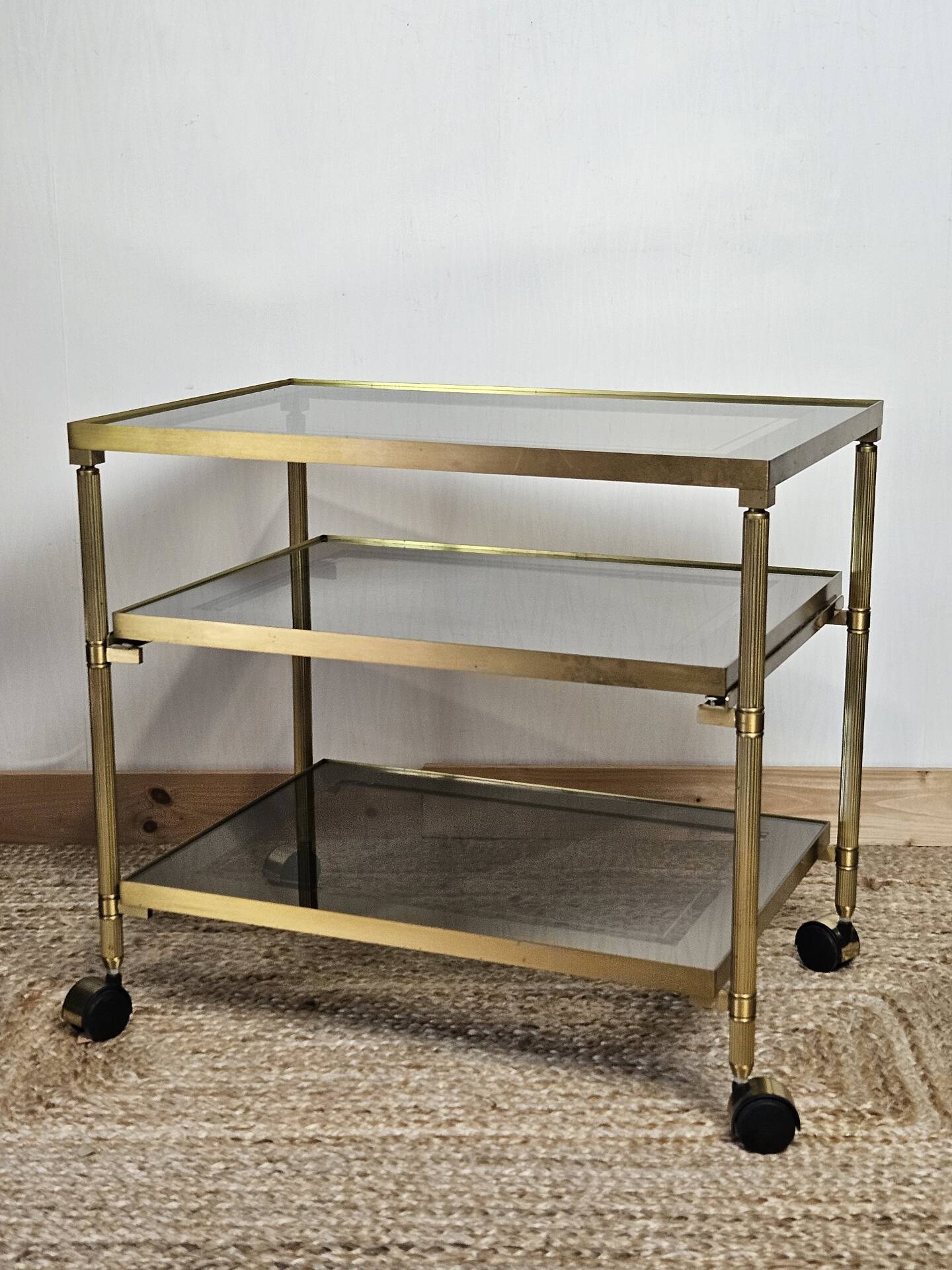 Table d' appoint en verre &laiton vintage