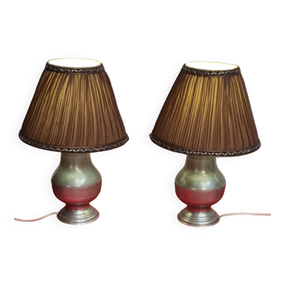 paires de lampes en etain  et abat jour plisée  h40x26   electricité aux normes super etat